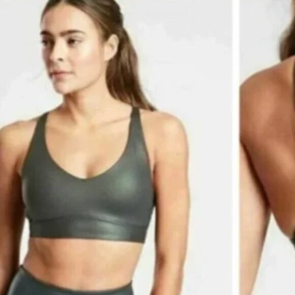 Athleta Solace Shimmer Strappy Sports Bra in Astral Green Size Medium - Picture 4 of 4